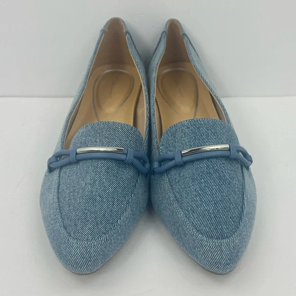 EASY SPIRIT CARLINA, LOAFER SLIP-ON, BLUE CANVAS, DRESSY POINTY TOES, SIZE 12 - Picture 3 of 14